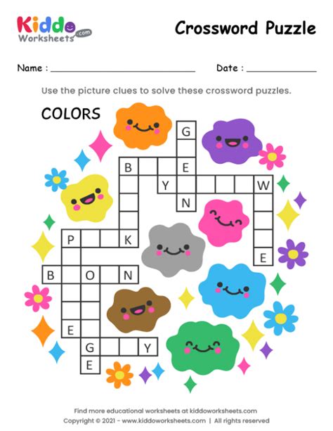 Free Printable Crossword Puzzles Kindergarten Colors Picture Clues