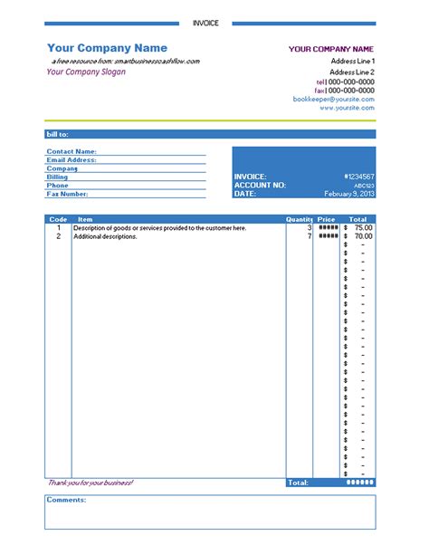 Invoice For Excel Invoice Template Ideas