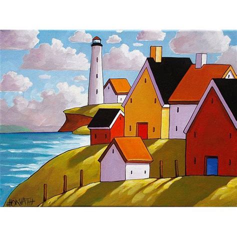 Lighthouse Hillside Cottage View Art Print By