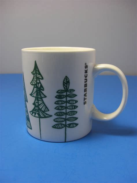 Starbucks Pine Trees Green And White Coffee Mug 2015 Holiday Christmas