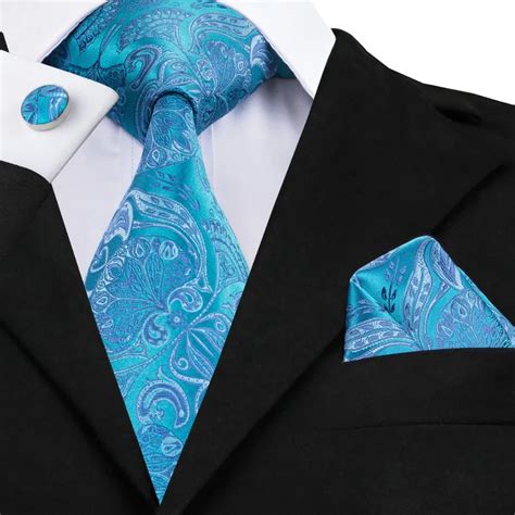 Sn 368 Blue Paisley Floral Tie Hanky Cufflinks Sets Mens 100 Silk