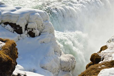 Download Snow In Gullfoss Waterfall In Southwest Iceland Wallpaper