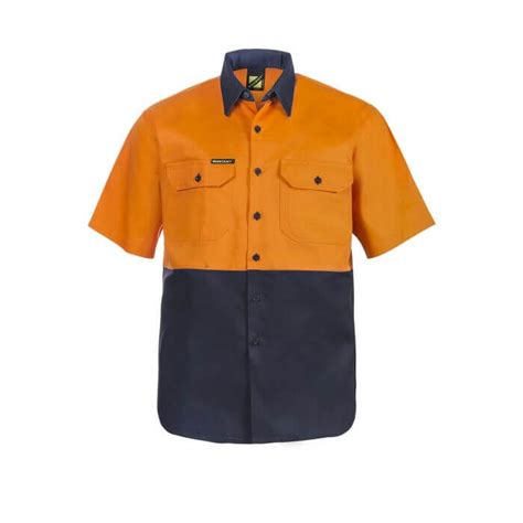 Workcraft Mens Hi Vis Two Tone Short Sleeve Cotton Drill Shirt