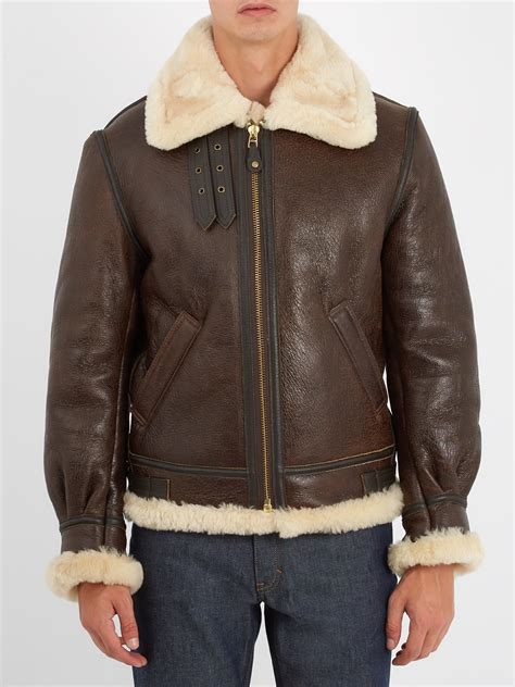 Schott Nyc Military B 3 Shearling Lined Leather Jacket In Brown For Men