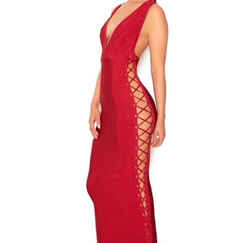 House Of Cb Dresses Farera Red Deep Plunge Neck Bandage Maxi Dress