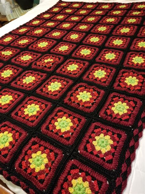 Vintage Afghan Handmade Handmade Brown Tan Red Retro Afghan Yellow