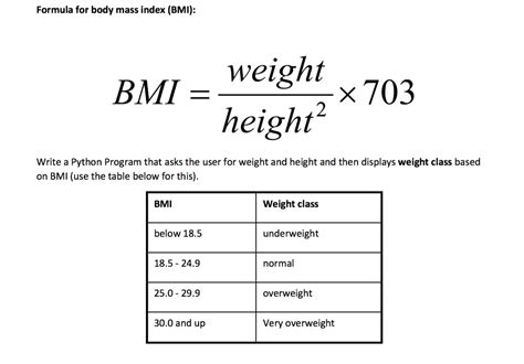 Solved Formula For Body Mass Index Bmi Bmi