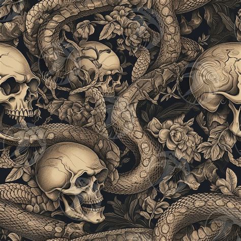 Skulls And Snakes Seamless Pattern Digital Download Etsy