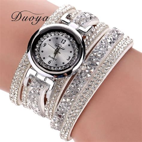 Fashion Silver Watch Women Luxury Crystal Watch Leather Bracelet Ladies