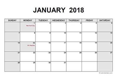 2018 Monthly Calendar Pdf Free Printable Templates