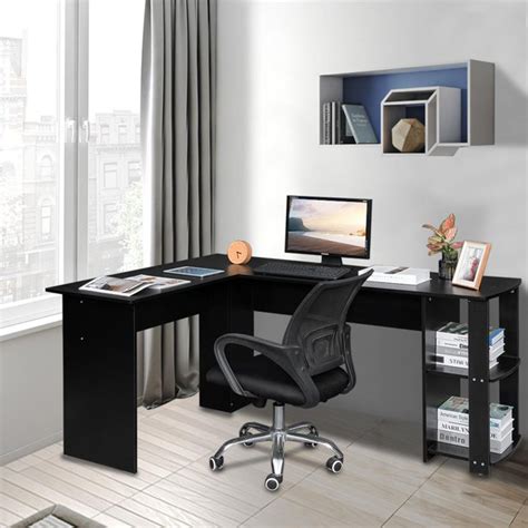 Ubesgoo L Shaped Desk Office Wood Corner Desk With 2 Layer