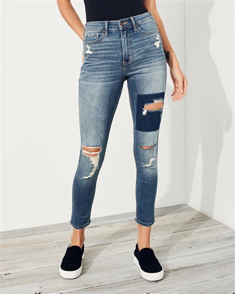 Lyst Hollister Shape Love High Rise Crop Super Skinny Jeans In Blue