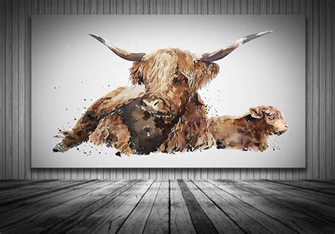 Highland Cattle Canvas Print Watercolourhighland Cattle Canvas Art