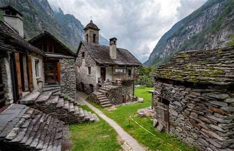 Foroglio Hamlet In Maggia Valley Of Ticino Switzerland Stock Photo