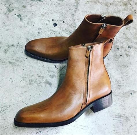 New Handmade Brown Leather Zipper Ankle Boots For Mens Footeria