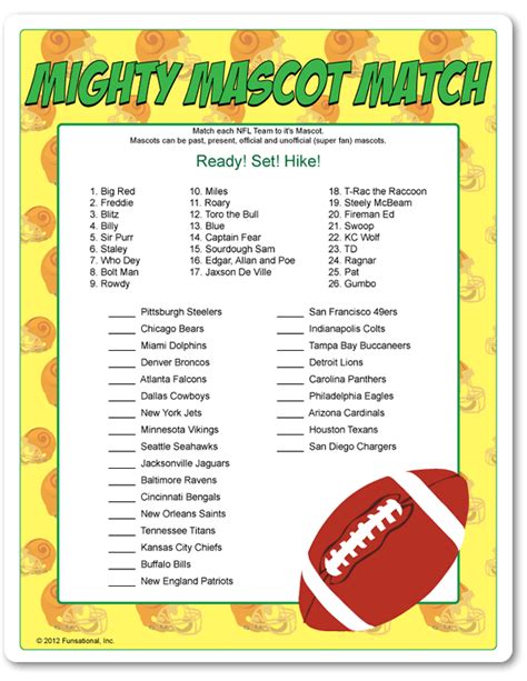 Printable Mighty Mascot Match Superbowl Party Superbowl Party Games