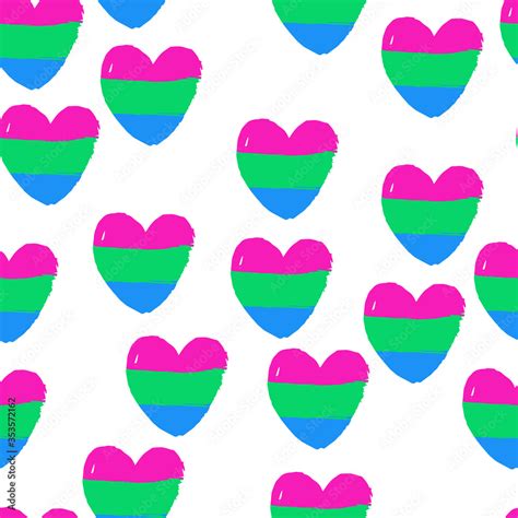 Sexual Identity Polysexual Hearts Seamless Pattern Lgbt Symbols Vector Design For Textile