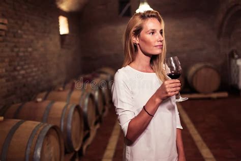 Beautiful Woman Oenologist Tasting Wine Stock Photo Image Of Wine