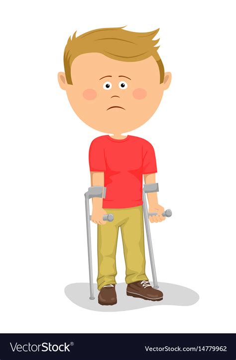 Little Boy Standing With Crutches Royalty Free Vector Image