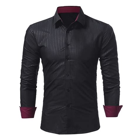 Brand 2018 Fashion Male Shirt Long Sleeves Tops Classic Dark Stripes