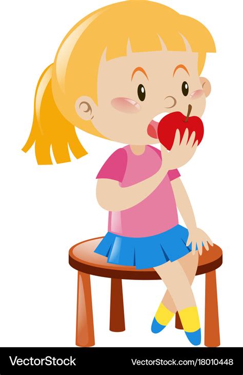 Little Girl Eating Apple Royalty Free Vector Image