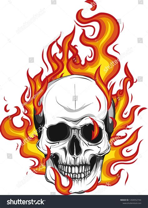 Skull On Fire Flames Vector Illustration Stock Vector Royalty Free