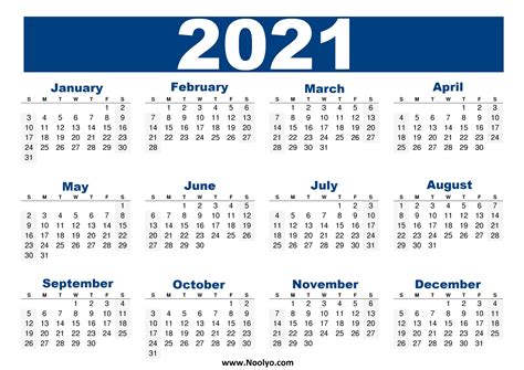 United States Calendar 2021 Calendar 2021