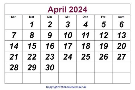 April 2024 Kalender Zum Ausdrucken The Beste Kalender