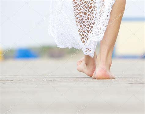 Rear View Close Up Female Walking Barefoot Stock Photo By Mimagephotos