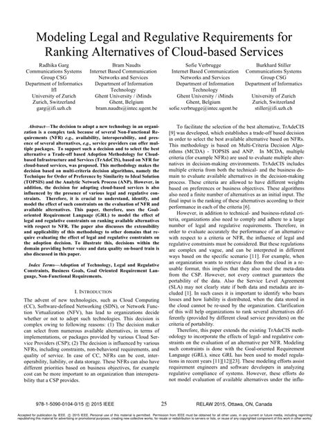 Pdf Modeling Legal And Regulative Requirements For Ranking Alternatives Of Cloud Based Services