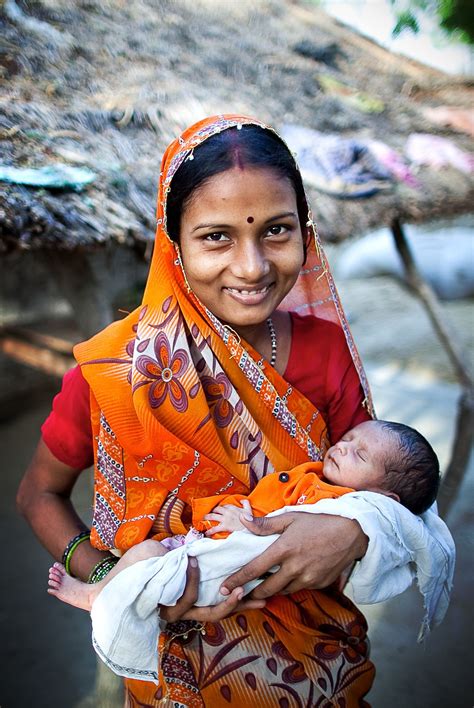 Smiling Indian Mother With Her Newborn Baby Mother India Mother