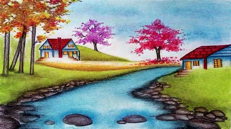 How To Draw Spring Season Landscape With Oil Pastels Step By Step Youtube