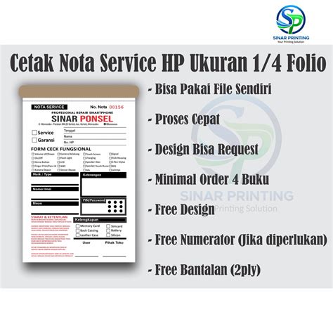 Jual Cetak Nota Service Hp Custom Ply Rangkap Free Desain
