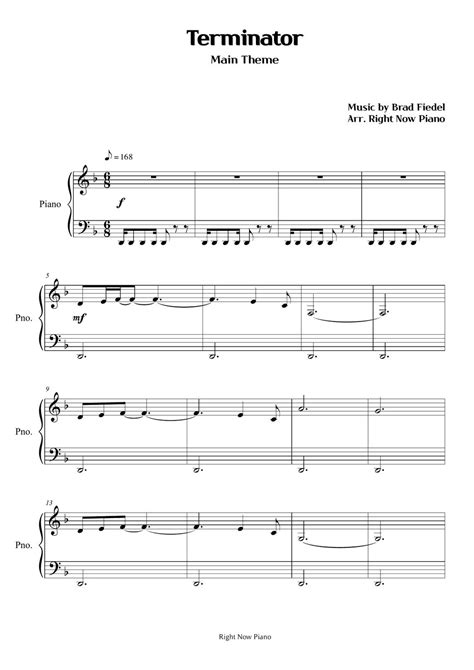 Terminator Main Theme Sheet By Right Now Piano