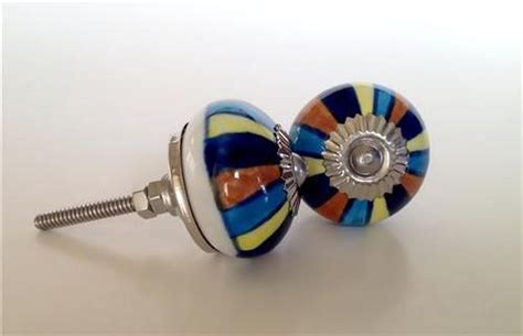 Colorful Blue Mixed Stripes On Porcelain Cabinet Knobs Drawer Pulls
