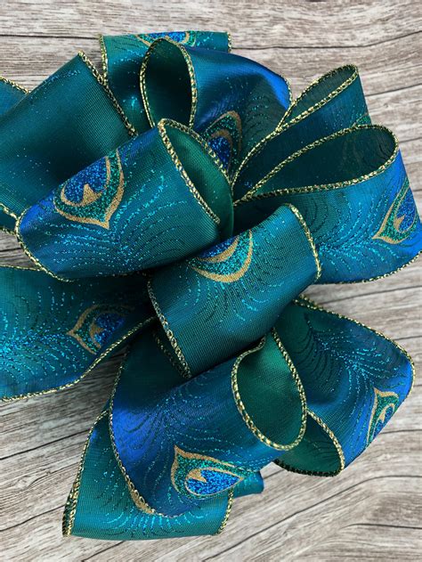 New Ribbon 40 Gold Peacock Wired Ribbon 2 12 Wide Or Etsy