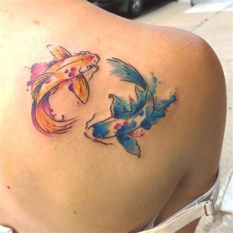 Watercolor Pisces Zodiac Tattoo On Shoulder Koi Tattoo Design