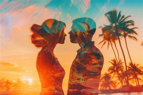 A Couple Of People Standing Next To Each Other On A Beach Generative Ai Image Stock Image