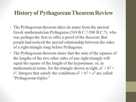 Explain And History Of Theorem Of Pythagoras