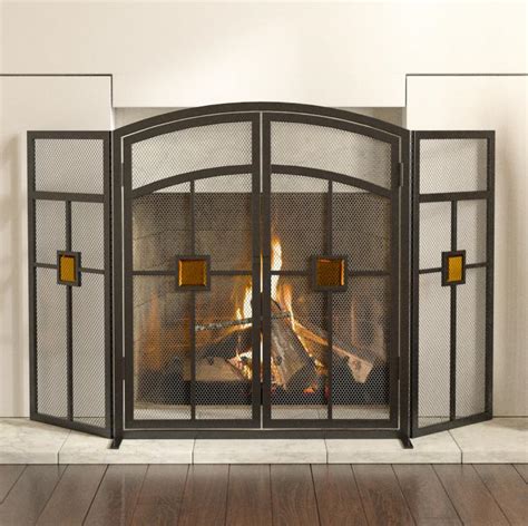A homemade fireplace insert , made with 1 to 2 slices of beautiful birchwood. Panacea 15137 3 Panel Fireplace Screen Mission With Glass ...