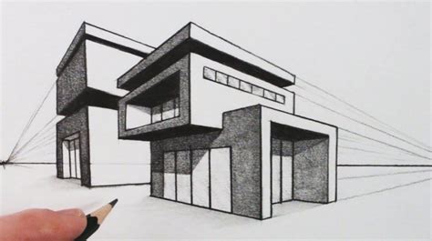Wie Zeichnet Man Ein Haus In Zweipunktperspektive Modernes Haus