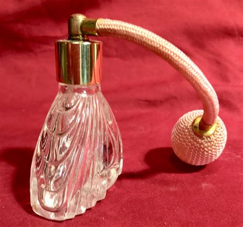Vintage Clear Cut Glass Perfume Bottle With Pink Silk Atomizer