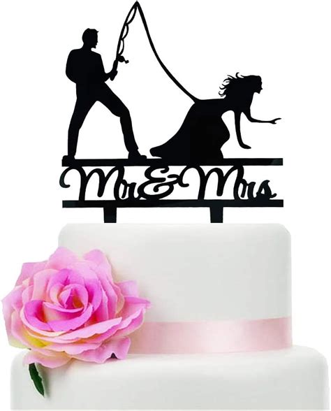 Amazon Com Yzybuaego Fishing Wedding Cake Topper Black Mr Mrs Wedding Cake Topper Fishing