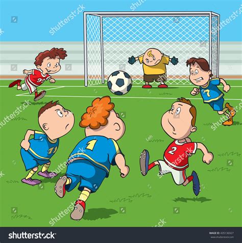 Cartoon Kids Playing Football Stadium Vector Stock Vector