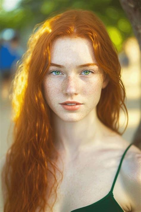 A Woman With Freckled Red Hair And Blue Eyes Is Posing For A Photo