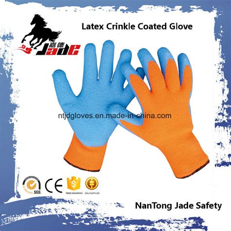 10g Cotton Palm Blue Latex Crinkle Finish Coated Safety Work Glove China Industrial Latex