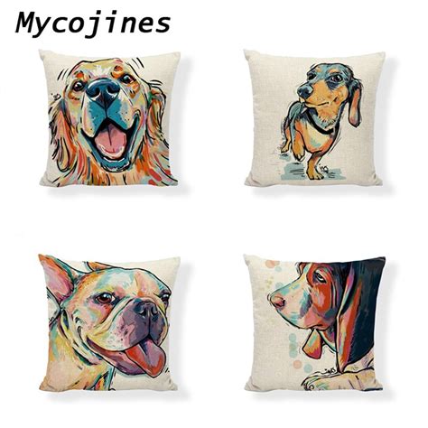 Color Painting Dog Cushion Cover 45cm Personality Cartoon Painted Dog