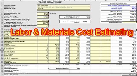 Labor And Materials Cost Estimation Template Download
