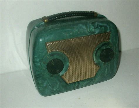 Vintage 1940s Motorola 49l13q Green Swirl Bakelite Portable Tube Radio