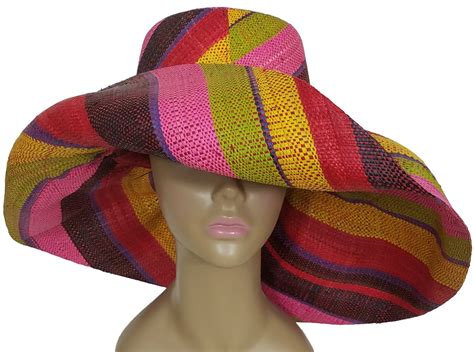 Alaba Hand Woven Multi Color Madagascar Big Brim Raffia Sun Hat The